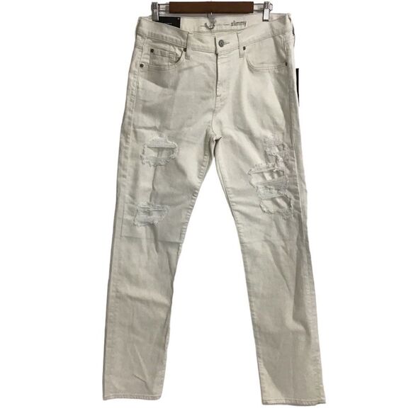 7 For All Mankind Slim Straight Leg Distressed Skinny Jeans New Defects Size 34 - Picture 1 of 14
